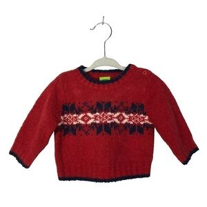 Vintage Old Navy 2001 Red Nordic Snowflake Wool Sweater 3-6M